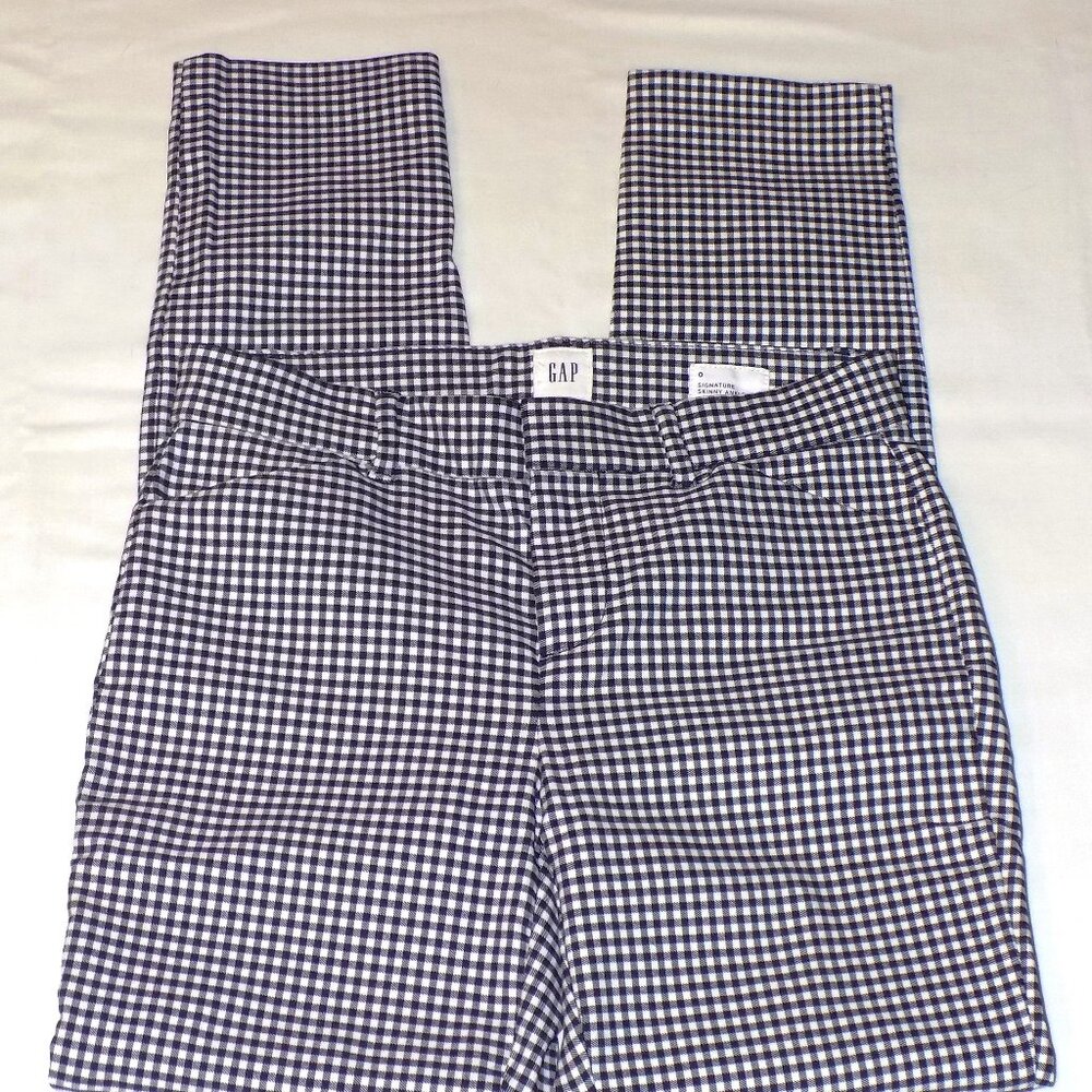 GAP Signature Skinny Ankle Pants Black & White Check, Size 0, Stretchy Rayon